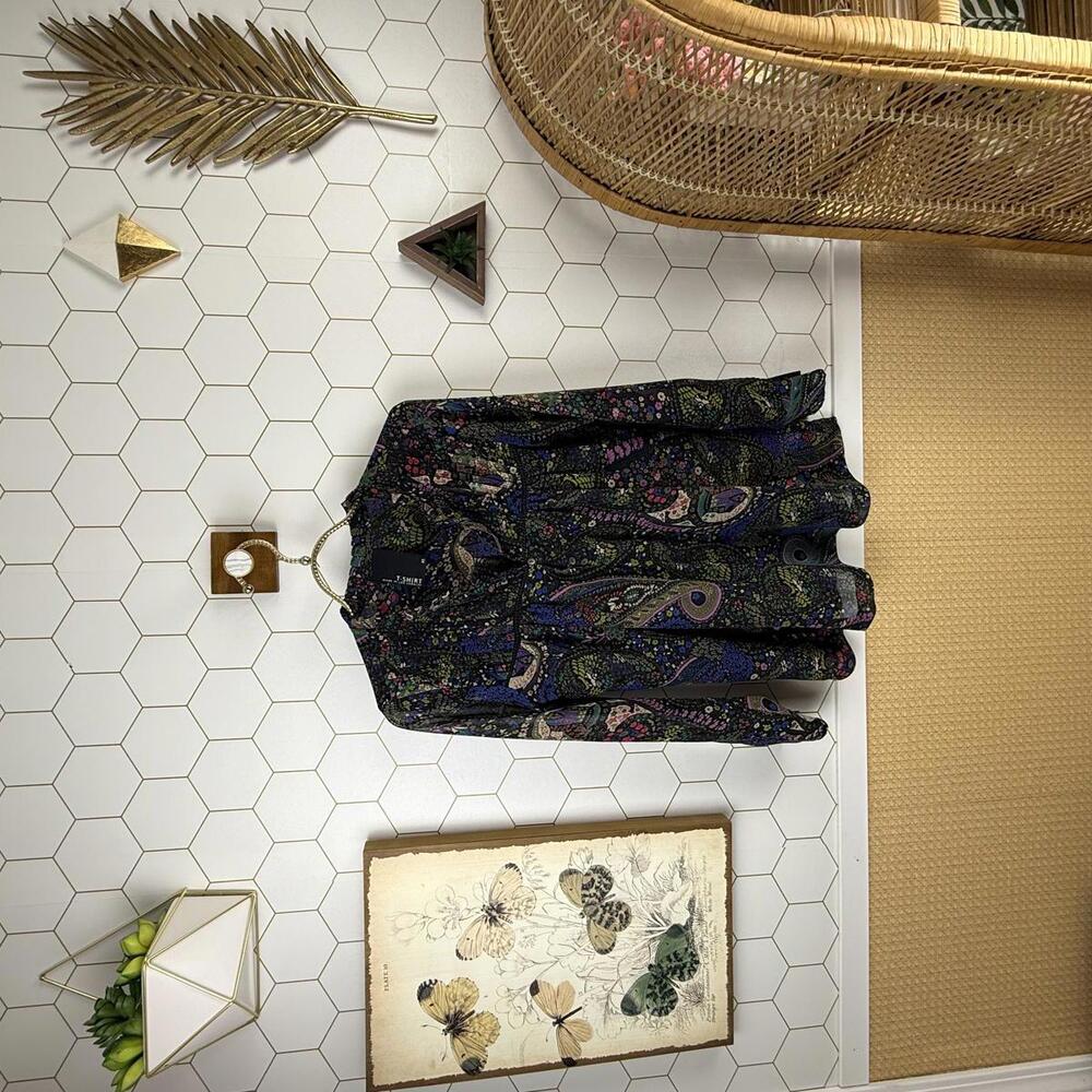 Dolan from Anthropologie Black Paisley Sheer Long Tunic Blouse - Size - XS